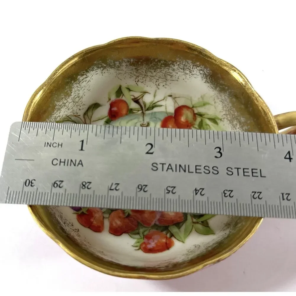 Royal Sealy Japan Pink Gold Gilt Fruit Teacup Saucer Set Vintage Porcelain